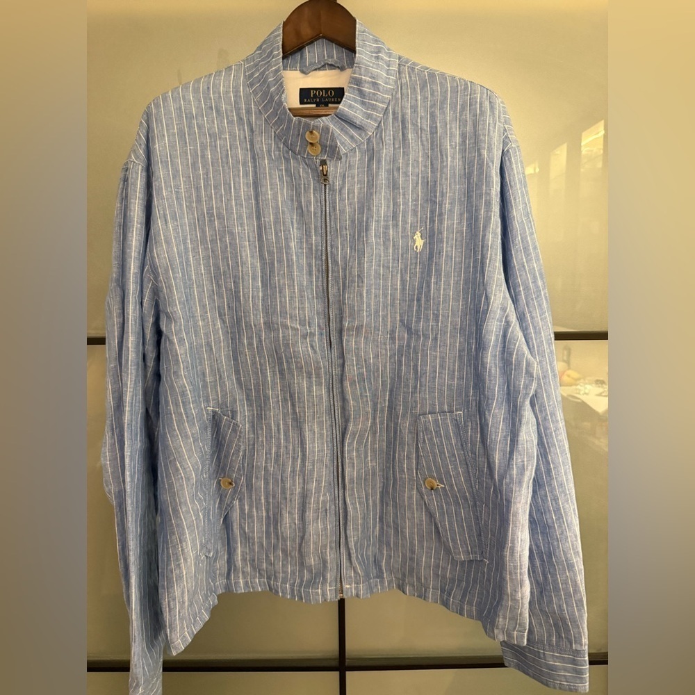 Polo Ralph Lauren XXL Striped Linen Harrington Bomber Jacket Full Zip - Picture 3 of 7